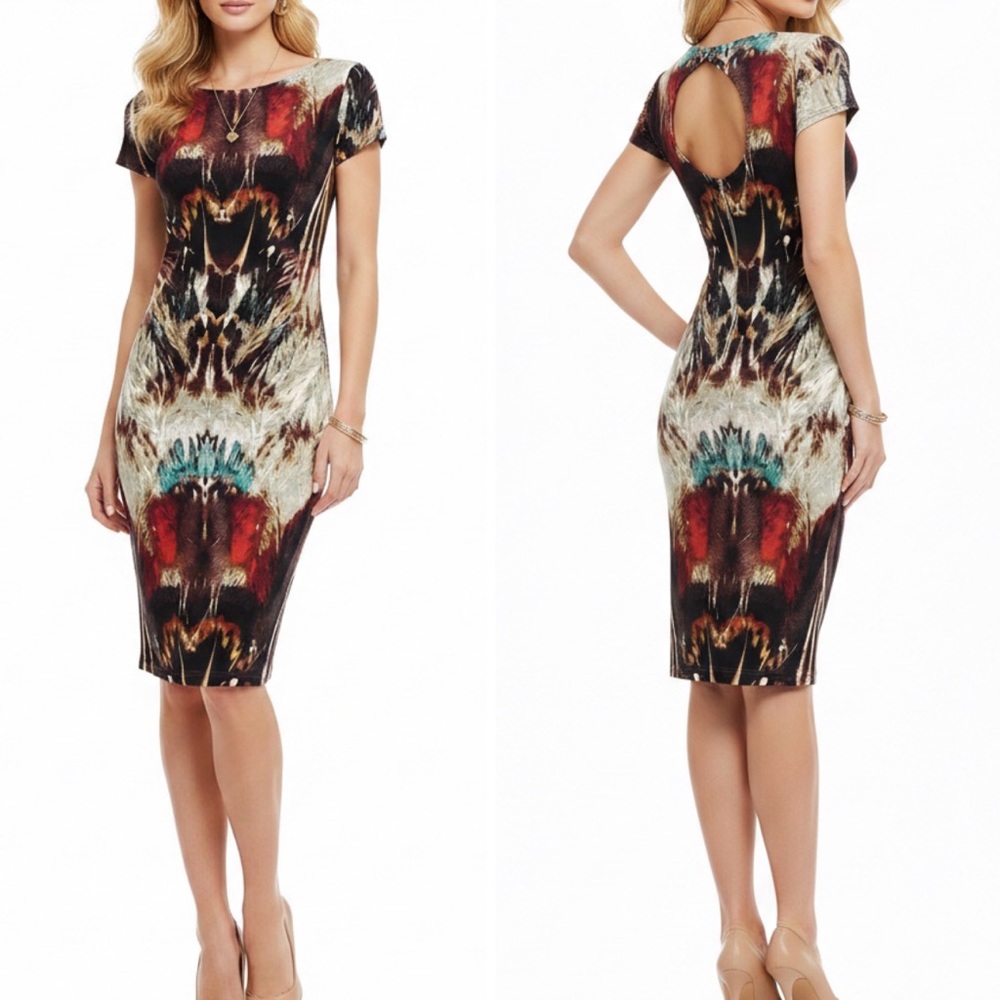 Philosophy - Tribal Feather Print Bodycon Dress NWT